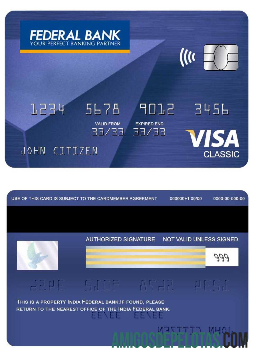 Cartão Visa Classic do Banco Federal da Índia exemplo real